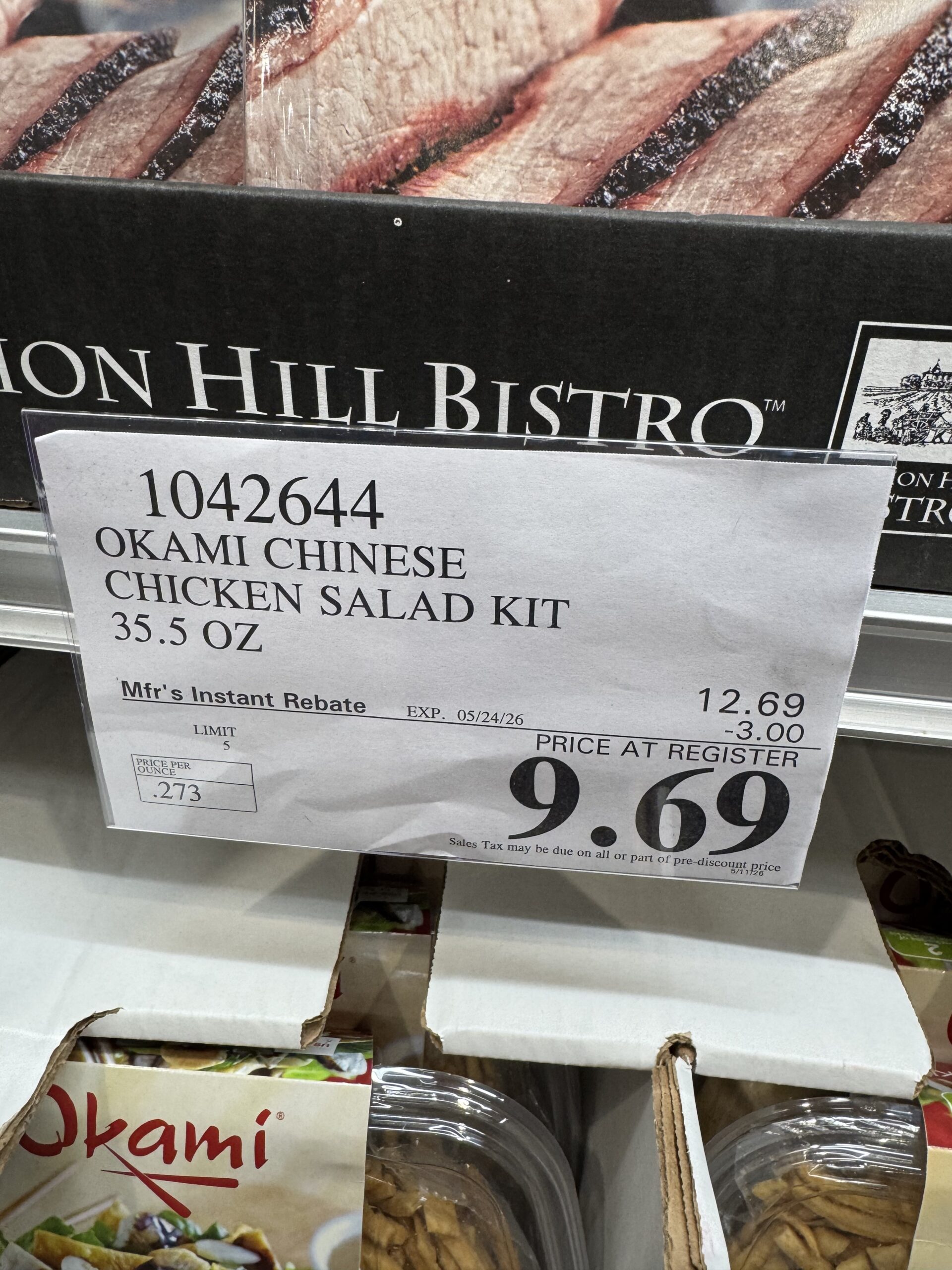 Okami Chinese Style Salad Kit - price tag