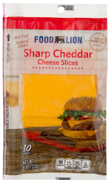 Food Lion Natural Sharp Cheddar Cheese Slices - 10 ct
