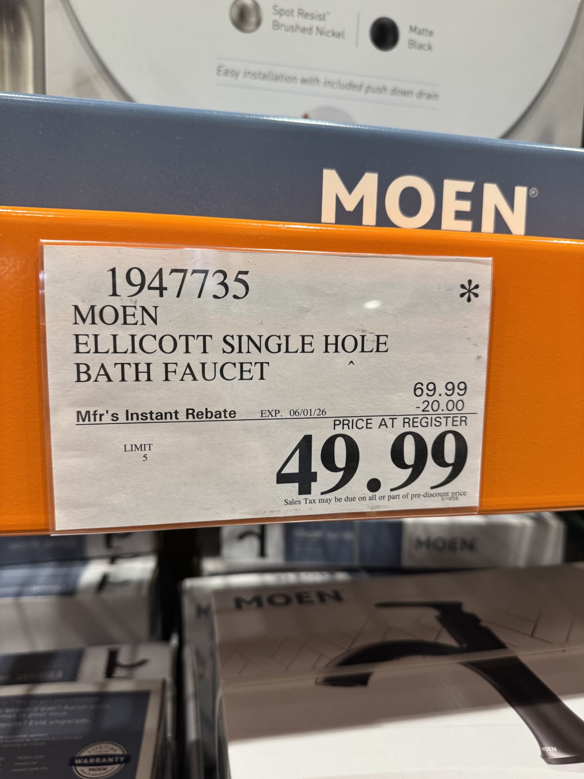 Moen Ellicott Bathroom Faucet - price tag
