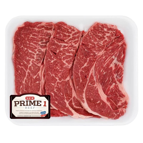 H-E-B Prime 1 Beef Boneless Chuck Steaks, Thin Cut - Value Pack: $15.58 - $12.46