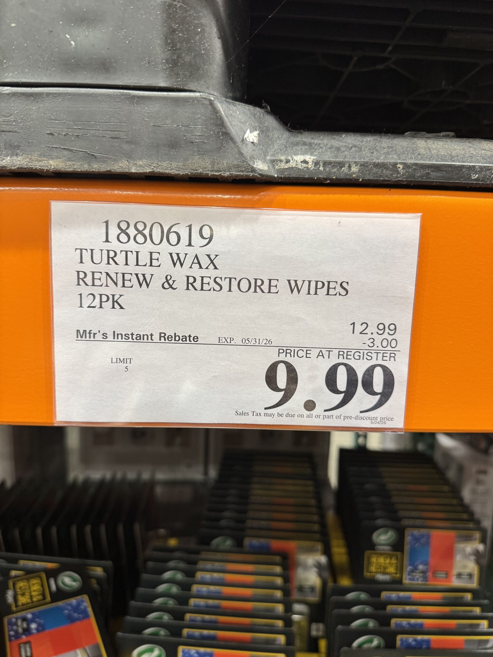 Turtle Wax Renew & Restore Wipes - price tag