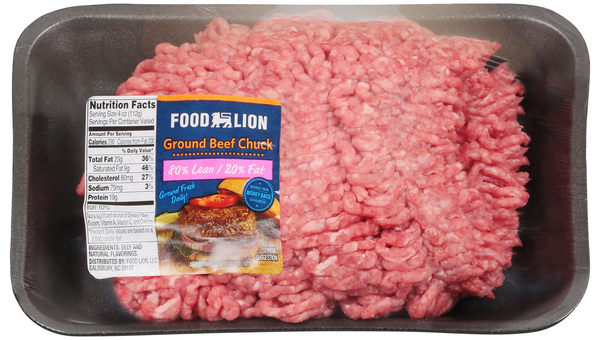 Food Lion 80% Lean 20% Fat Ground Beef Chuck Fresh