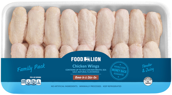 Food Lion Bone-In Skin-On Chicken Wings Family Pack Fresh