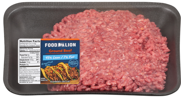 Food Lion 93% Lean 7% Fat Ground Beef Fresh