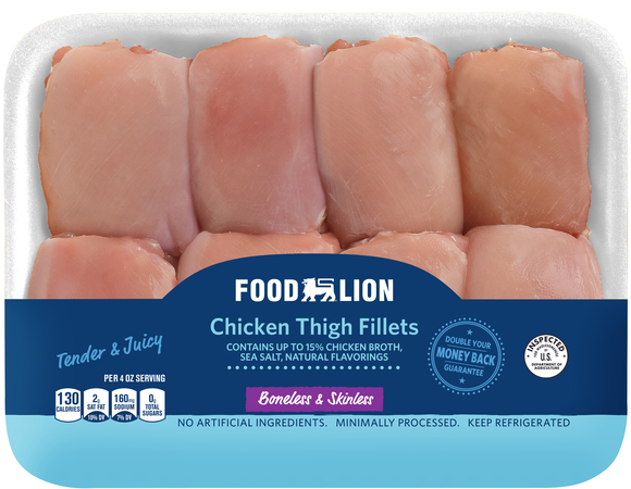 Food Lion Boneless Skinless Chicken Thigh Fillets Fresh