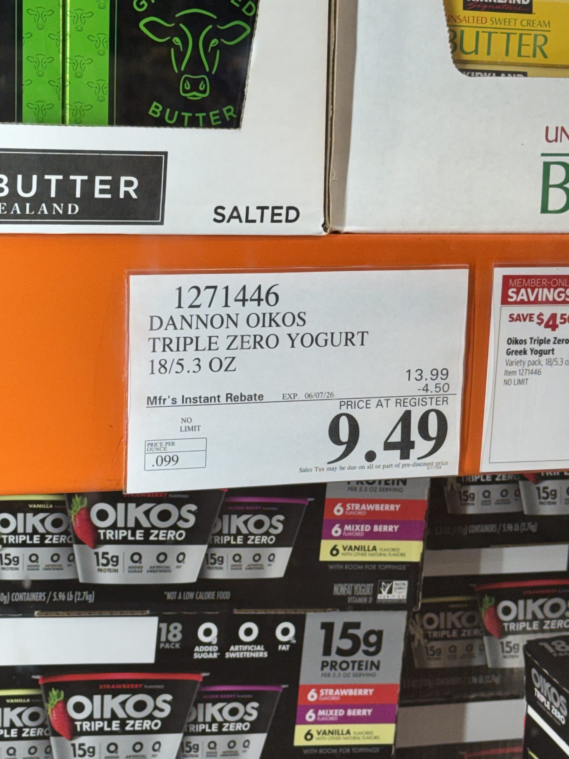 Oikos Triple Zero Yogurt - price tag