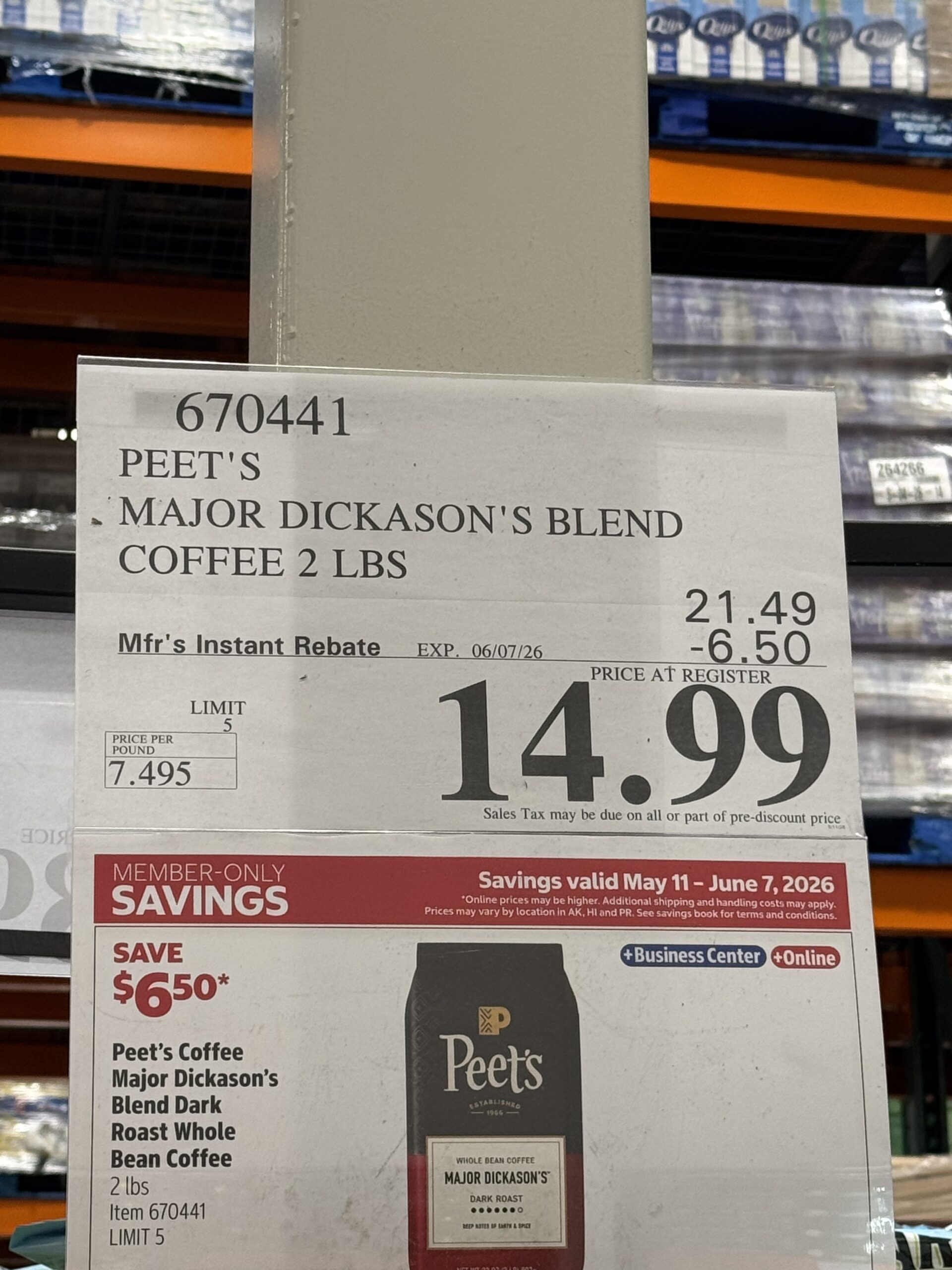 Peet's Major Dickason's Dark Roast Whole Bean Coffee - price tag