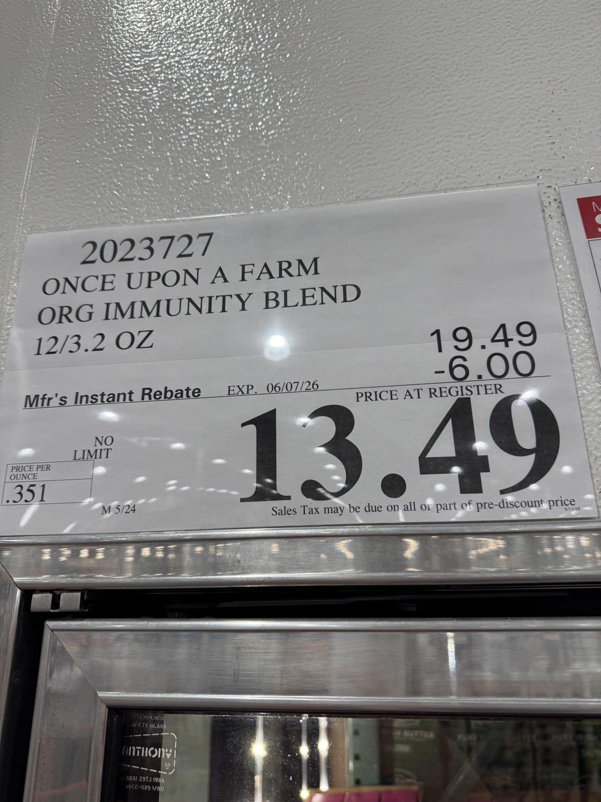 Once Upon a Farm Organic Immunity Blends - price tag