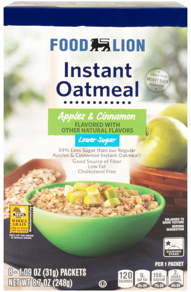 Food Lion Lower Sugar Apples & Cinnamon Instant Oatmeal - 8 ct
