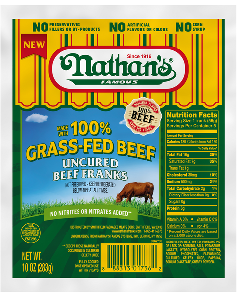 Nathan's Famous Grass-fed Uncured Beef Franks - 5 ct