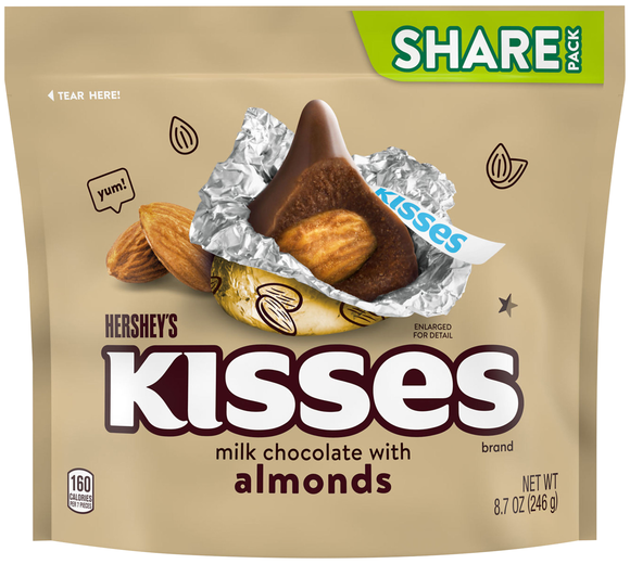 Hershey's KISSES Milk Chocolate Candy with Almonds Share Pack