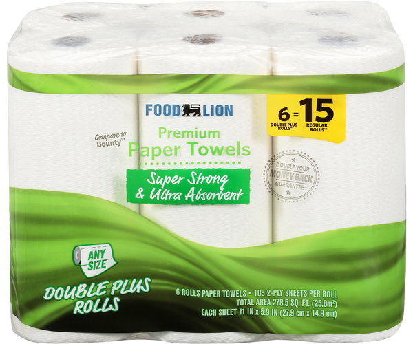 Food Lion 2-Ply White Premium Double Plus Rolls Paper Towels - 6 ct