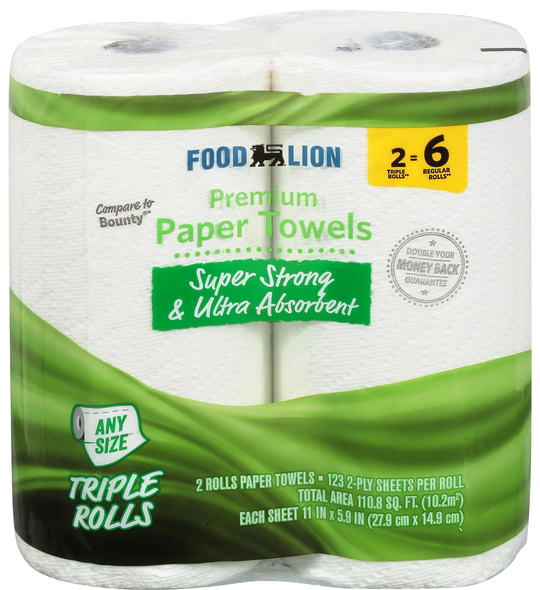 Food Lion 2-Ply White Premium Triple Roll Paper Towels - 2 ct