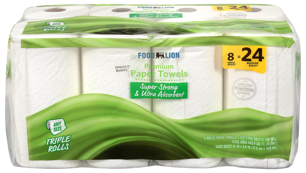 Food Lion 2-Ply White Premium Triple Roll Paper Towels - 8 ct