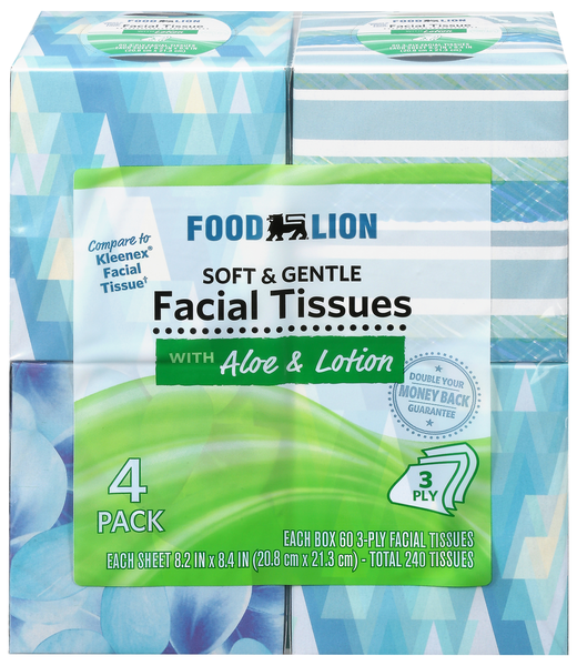 Food Lion 3-Ply Facial Tissues with Aloe & Lotion - 60 ct ea - 4 pk