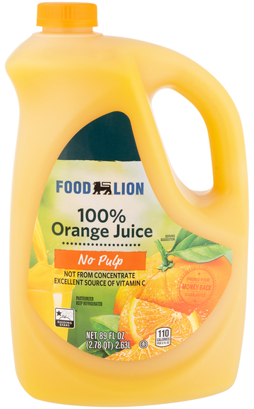 Food Lion No Pulp 100% Orange Juice