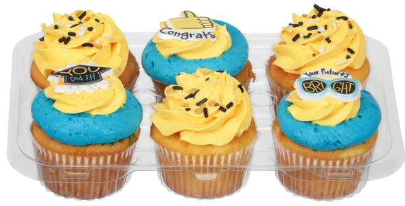 Food Lion Bakery Graduation Yellow Cupcakes w/Trad Vanilla Icing - 6 ct