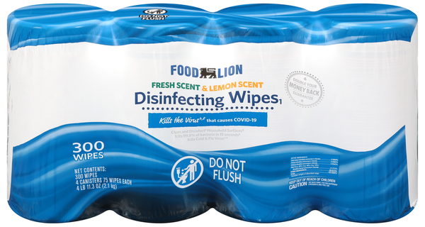 Food Lion Fresh & Lemon Scent Disinfecting Wipes - 75 ct ea - 4 pk