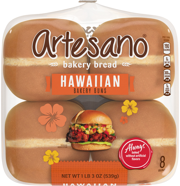 Artesano Hawaiian Hamburger Buns - 8 ct