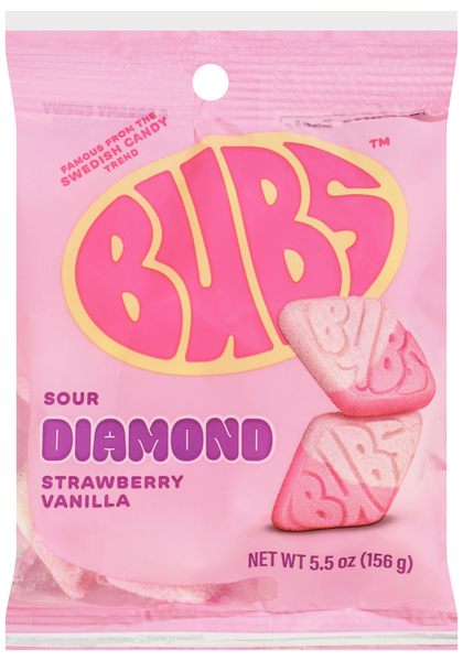 BUBS Strawberry Vanilla Sour Diamond Swedish Candy