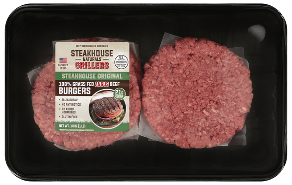 Steakhouse Naturals Grillers 100% Grass-fed Angus Beef Burgers - 4 ct
