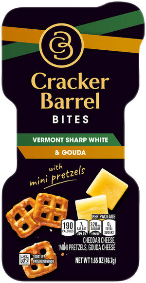 Cracker Barrel Vermont Sharp White Cheddar & Gouda Bites with Pretzels