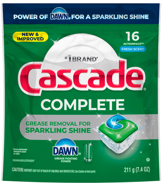 Cascade Complete Fresh Scent Dishwasher Detergent ActionPacs - 16 ct