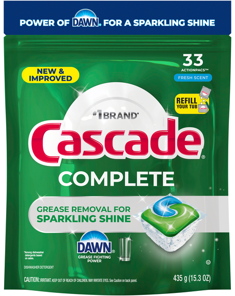Cascade Complete Fresh Scent Dishwasher Detergent ActionPacs - 33 ct