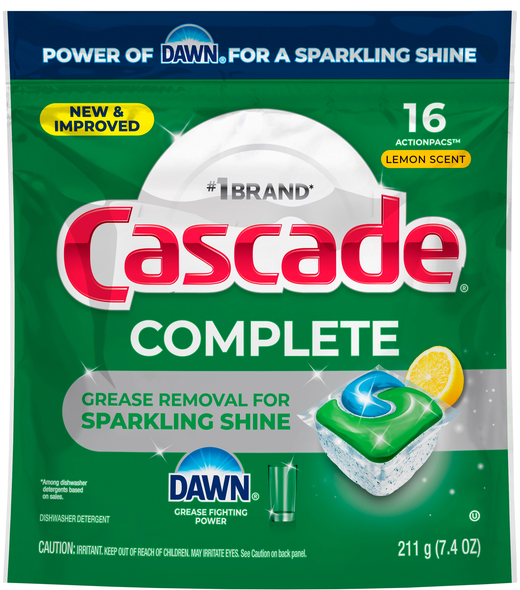 Cascade Complete Lemon Scent Dishwasher Detergent ActionPacs - 16 ct