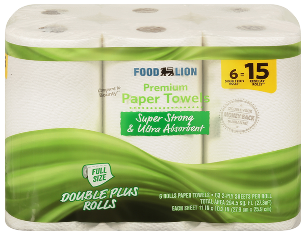Food Lion Premium Double Plus Rolls 2-Ply Paper Towels - 6 ct