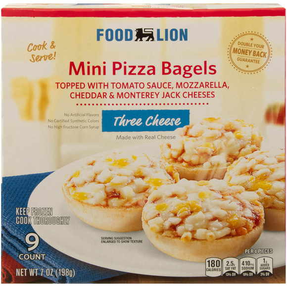 Food Lion Three Cheese Mini Pizza Bagels - 9 ct Frozen