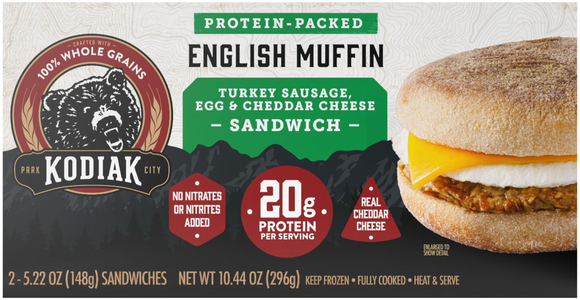 Kodiak English Muffin Turkey Sausage Egg & Cheese Sandwich - 2 ct Frozen