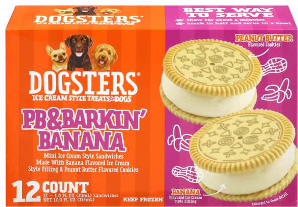 DOGSTERS PB & Barkin Banana Ice Cream Style Dog Treats - 12 ct Frozen