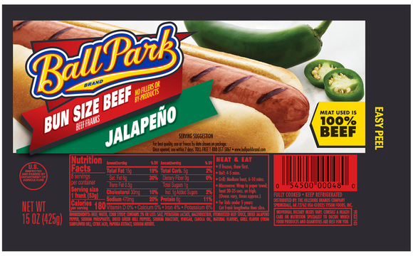Ball Park Jalapeo Bun Size 100% Beef Franks - 8 ct
