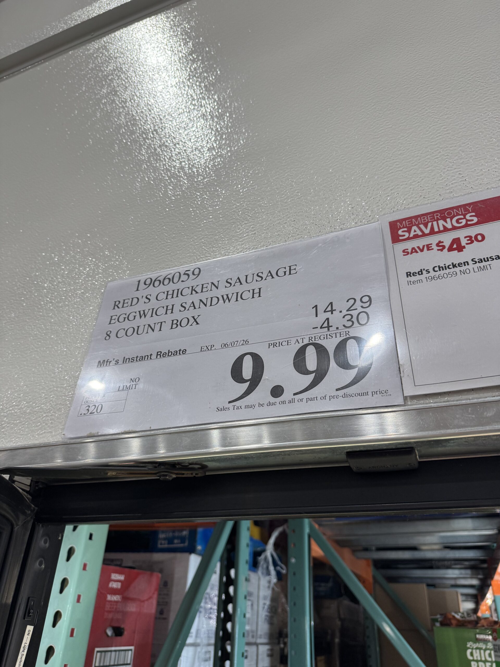 Red's Egg'wich Chicken Sausage - price tag