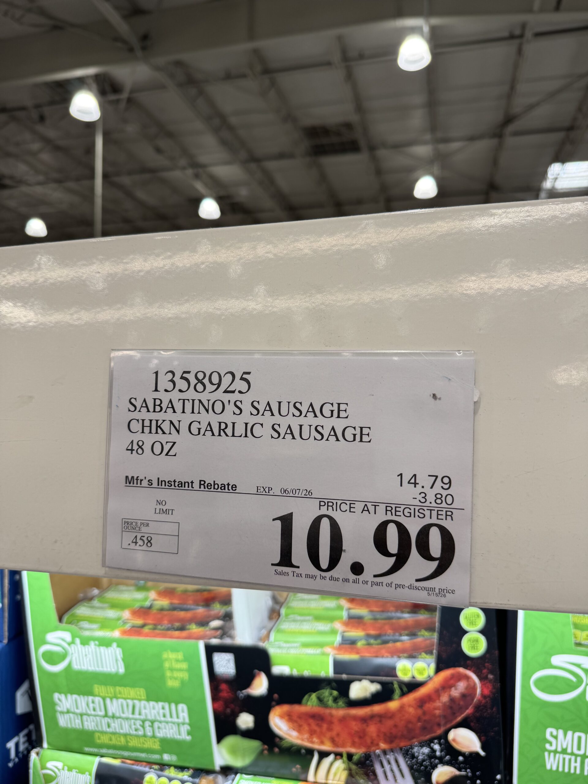 Sabatino's Smoked Mozzarella Chicken Sausage - price tag