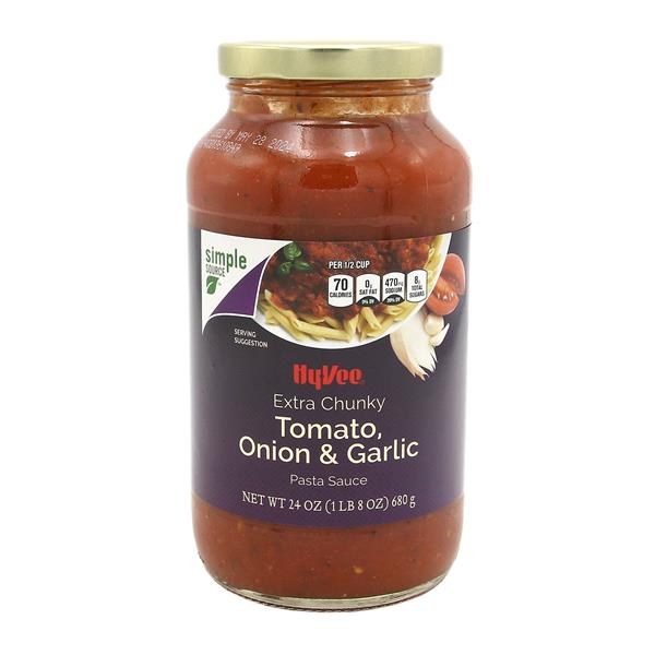 Hy-Vee Extra Chunky Tomato, Onion, & Garlic Pasta Sauce | $1.99 - $1.28