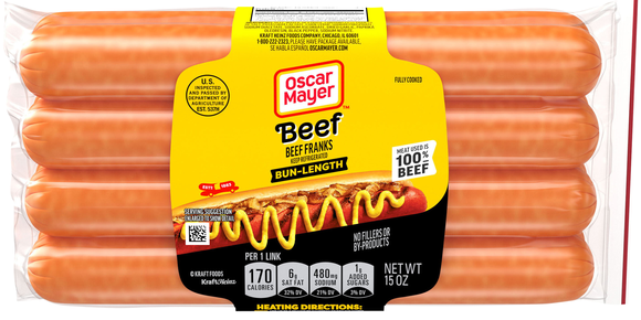 Oscar Mayer Bun Length Uncured Beef Franks - 8 ct