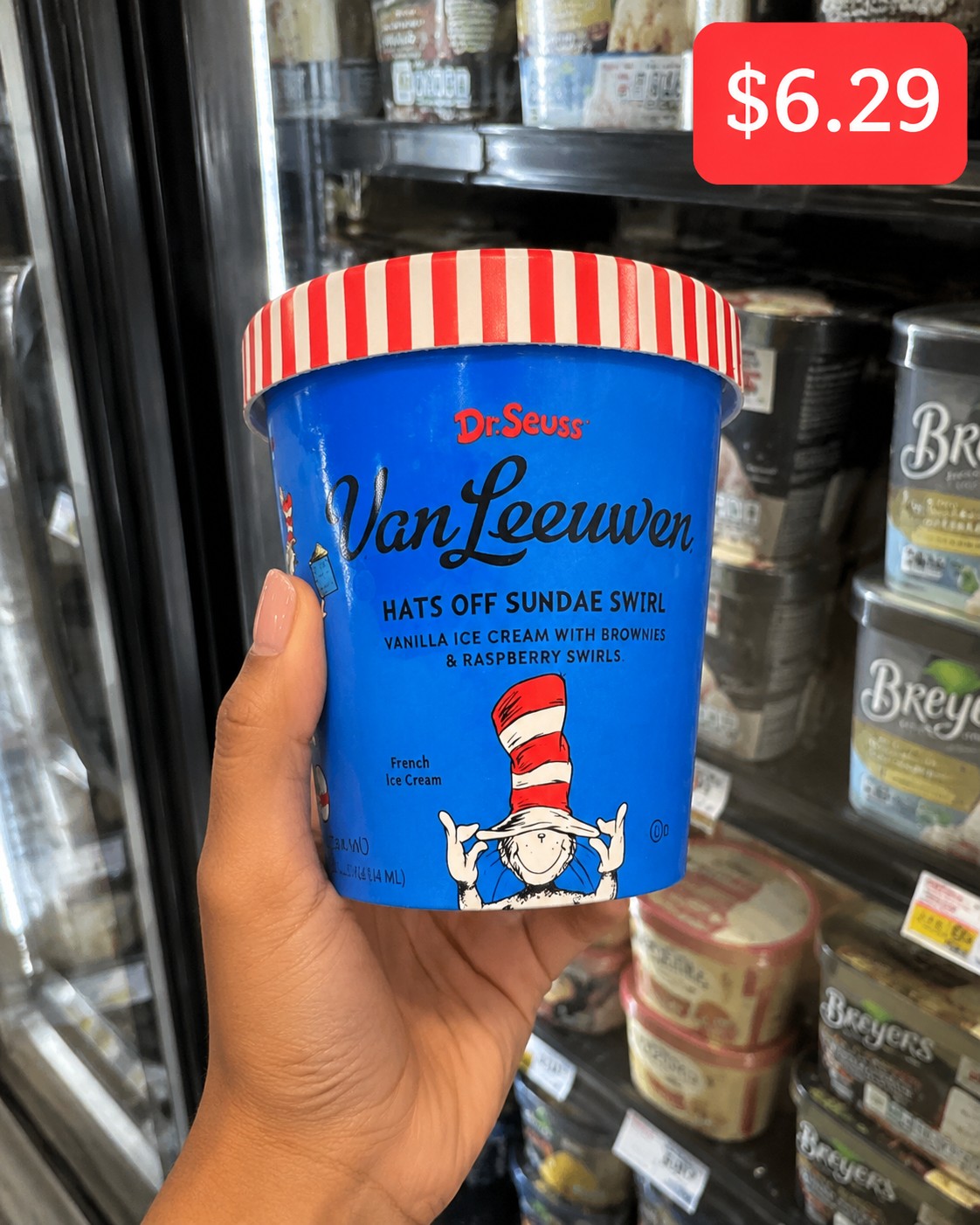 Dr. Seuss Van Leeuwen Hats Off Sundae Swirl Vanilla Ice Cream with Brownies & Raspberry Swirls