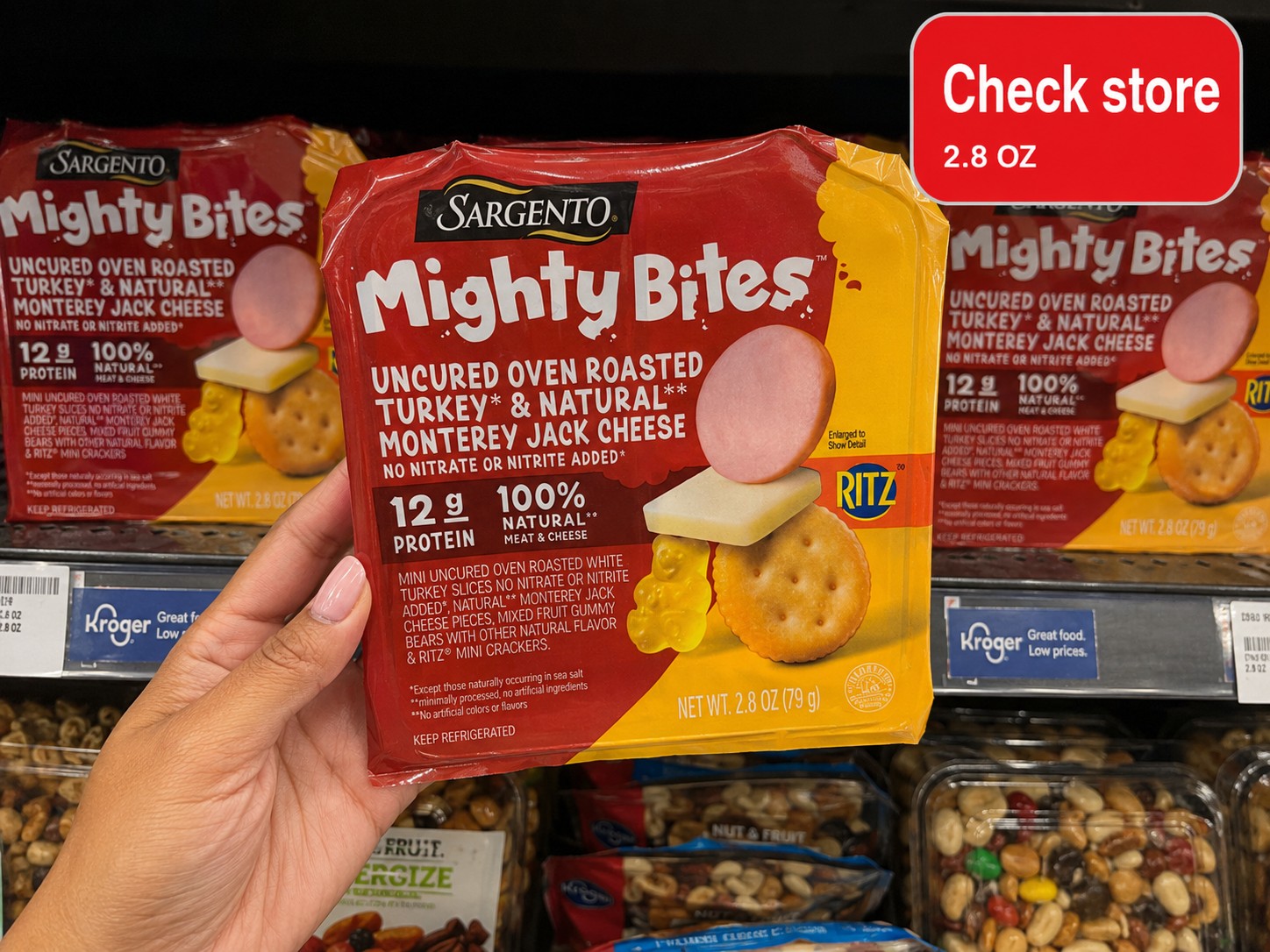 SARGENTO Mighty Bites UNCURED OVEN ROASTED TURKEY & NATURAL MONTEREY JACK CHEESE & RITZ MINI CRACKERS