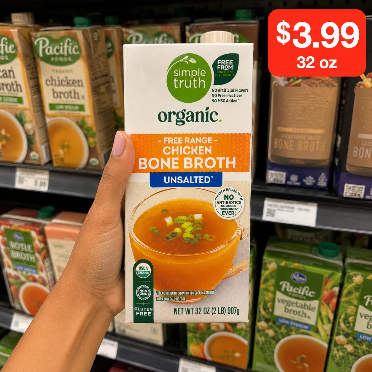 Simple Truth Organic Free Range Chicken Bone Broth Unsalted