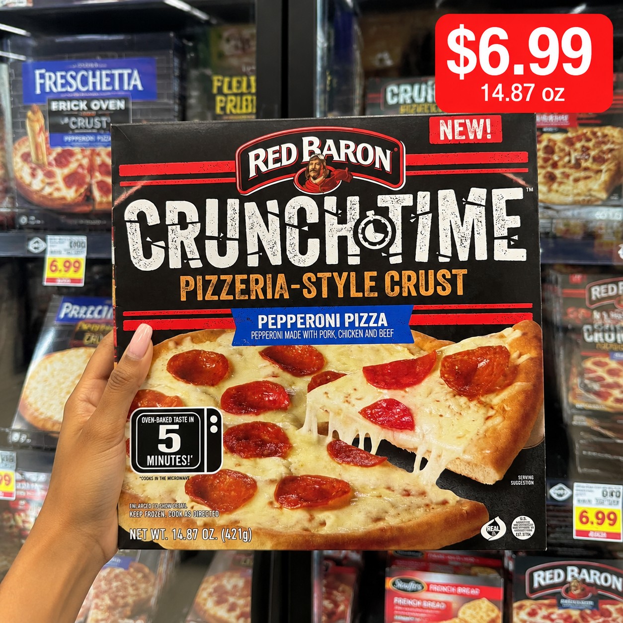 RED BARON CRUNCH TIME PIZZERIA-STYLE CRUST PEPPERONI PIZZA