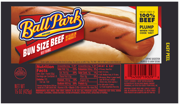 Ball Park Bun Size Beef Franks - 8 ct