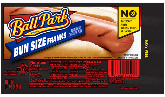 Ball Park Bun Size Chicken & Pork Franks - 8 ct