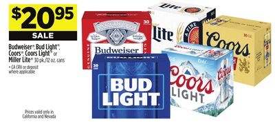 Budweiser®, Bud Light®, Coors®, CoorsLight® or MillerLite®