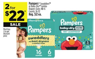 Pampers® Swaddlers TM or Baby-Dry TM Jumbo Diapers