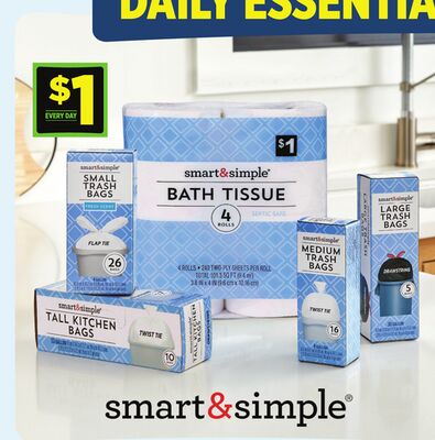 Smart&Simple Small Trash Bags, Tall Kitchen Bags, Bath Tissue, Medium Trash Bags, Large Trash Bags