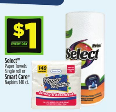 Select Paper Towels Single Roll or Smart Care Napkins