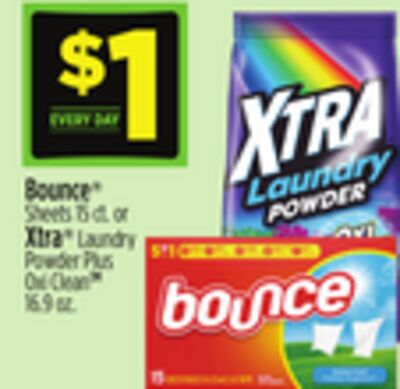 Bounce® Sheets or Xtra® Laundry Powder Plus Oxi Clean™