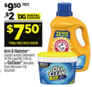 Arm & Hammer® Liquid Laundry Detergent or OxiClean™ Versatile Stain Remover